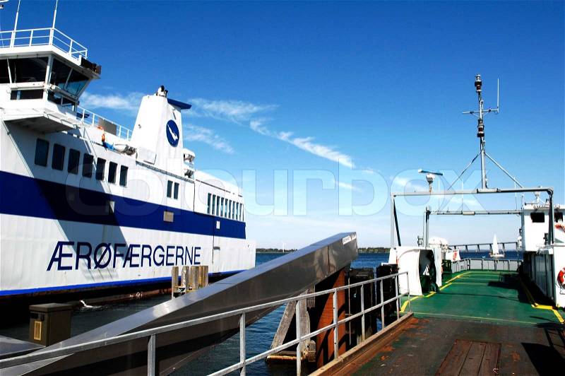 Ferry boat in a harbour in Denmark, stock photo