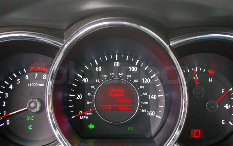 Car dashboard. Instruments, speedometer, control check, stock photo