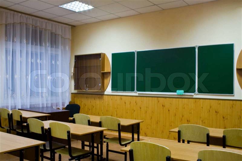 Empty clean school room for employments, stock photo