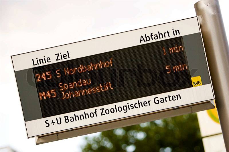 Arrival information in german bus stop, stock photo