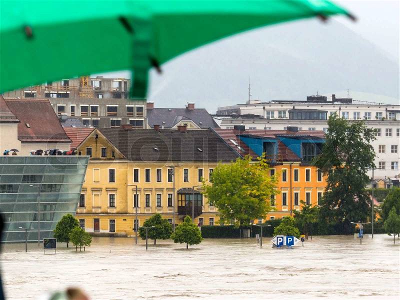 Flood of 2013. linz, austria. overflows and flooding, stock photo