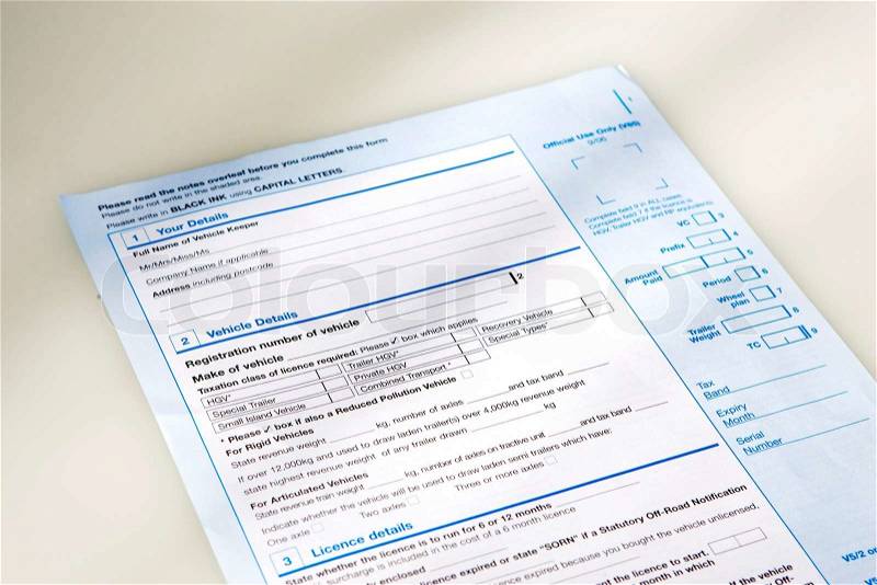 A car registration document in the UK, stock photo