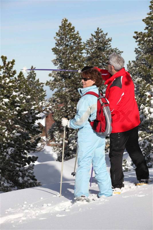 Senior ski couple, stock photo