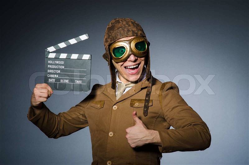 Funny pilot with goggles and helmet, stock photo