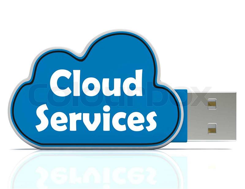 Cloud Services Memory Stick Showing Internet File Backup And Sharing, stock photo