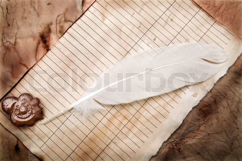 Old paper with a feather as a background, stock photo