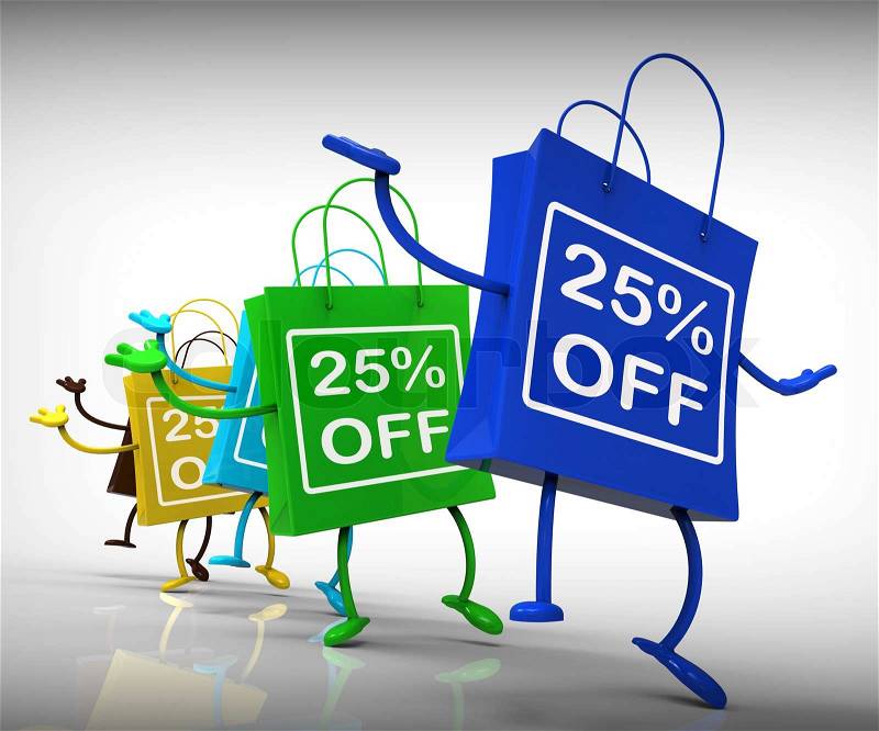 Twenty-five Percent Off Bags Show 25 Discounts, stock photo