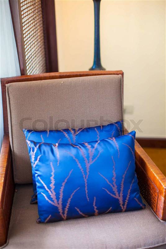 Close up of decorative pillow natural fabric, stock photo
