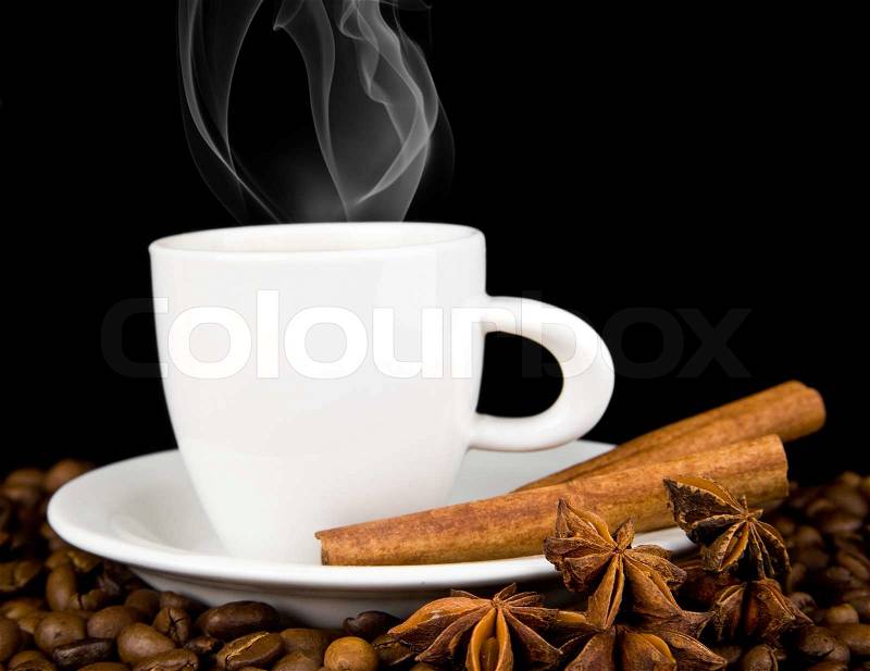 Cup of coffee on a black background, stock photo