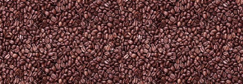 Panorama of roasted coffee beans , stock photo