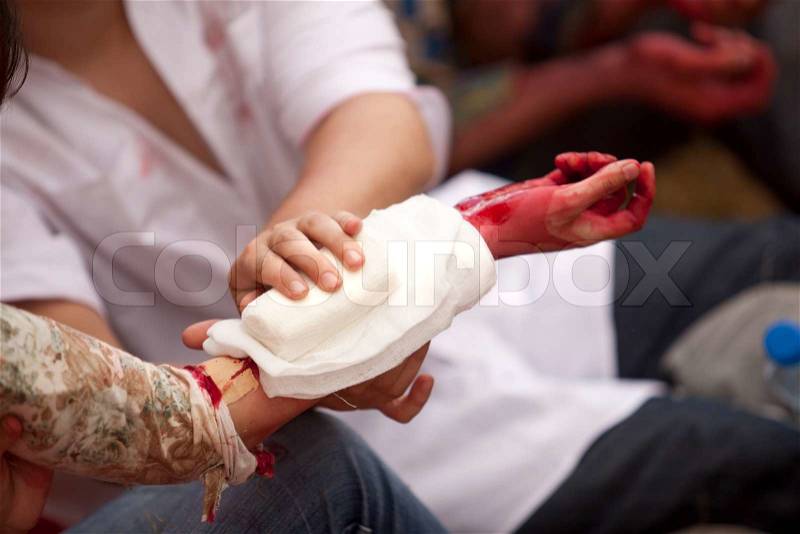 First aid exercise, stock photo