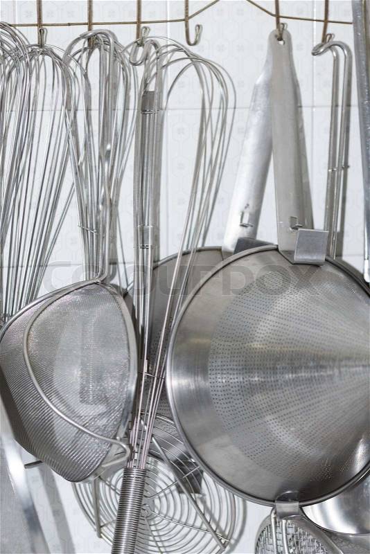 Commercial kitchen utensils for carrying meals, stock photo