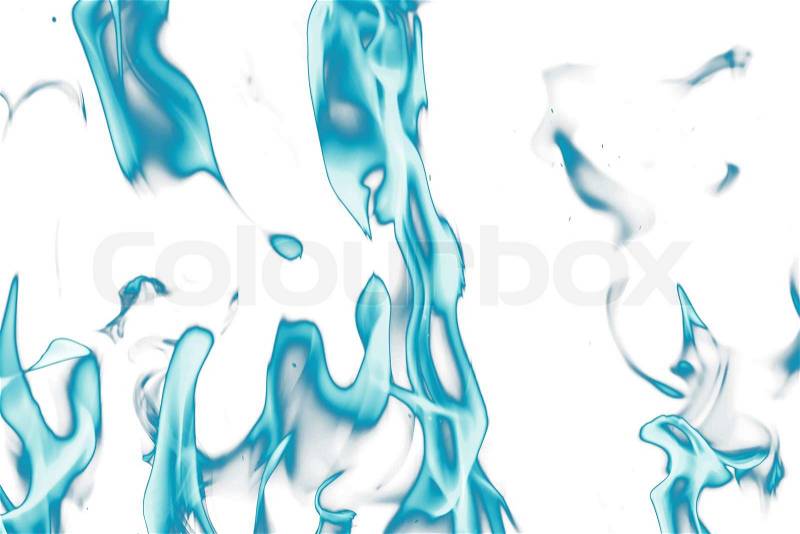 Blue flame fire on a white background, stock photo