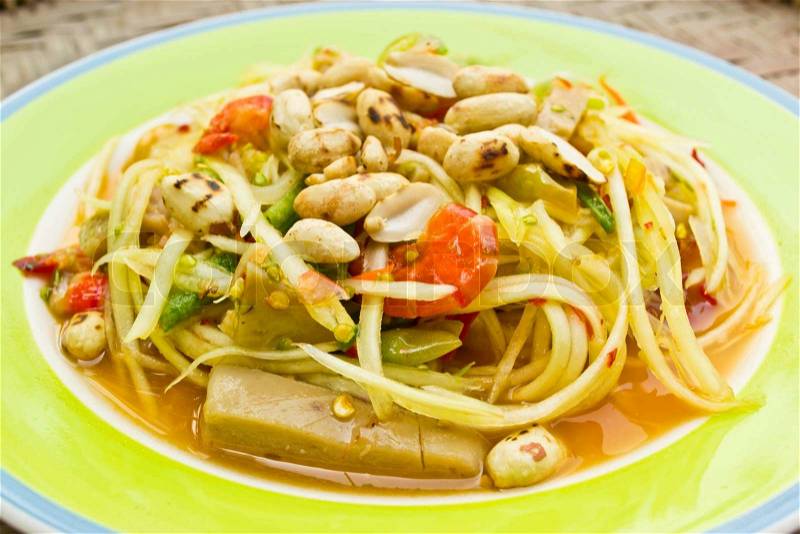 Papaya salad, Thai food, place on plate, stock photo
