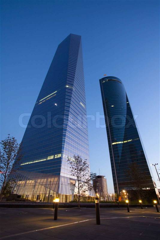 MADRID-AUGUST 28,2010: Las Cuatro Torres financial center are the highest skyscrapers in Spain with a height of 250 meters, stock photo