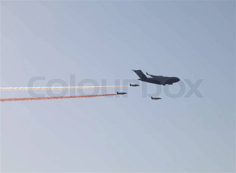 Army jets at the airshow in Doha, Qatar, Middle East, stock photo