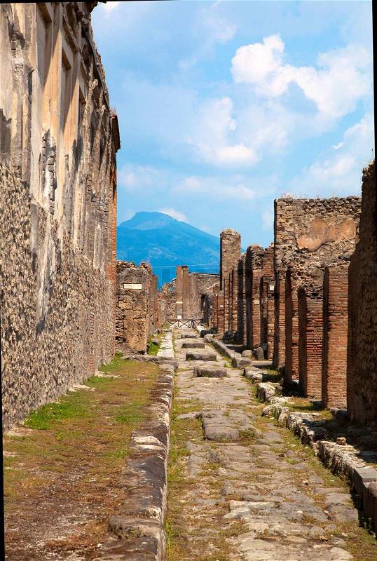 Pompeii, Italy. The ruins of the Roman city of Pompeii circa 2013 in Pompeii. Pompeii, a ruined Roman city near modern Naples in region of Campania, southern Italy, stock photo