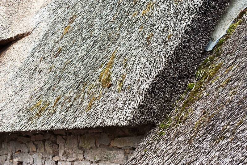 Details of a thatched cottage in Brittany (France), stock photo