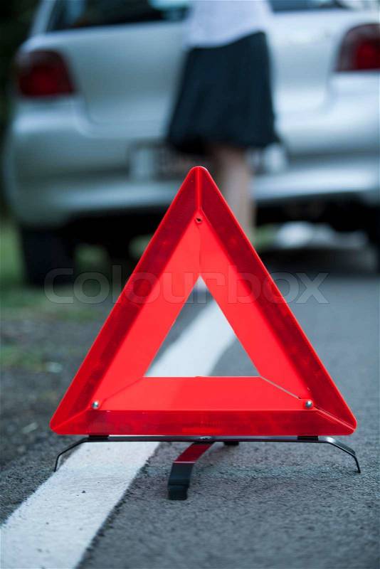 Warning car triangle, stock photo