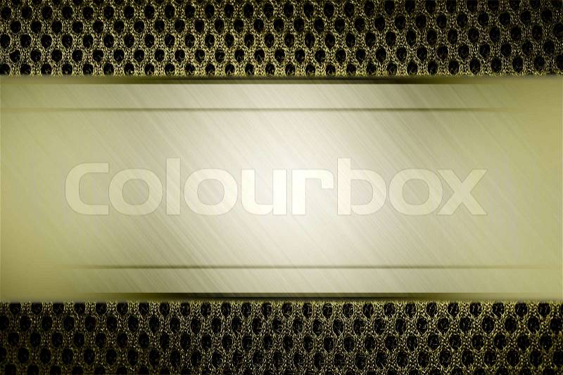 Gold plate on mesh texture, stock photo