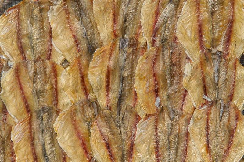 Dry fish background and texture, Dried fish is dry foodstuff, stock photo