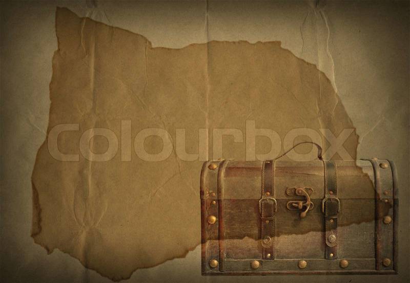 Old paper and grunge leather luggage, stock photo