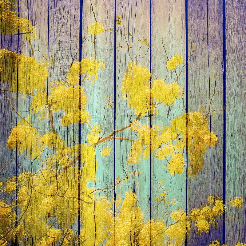 Abstract yellow Flowers wrap on wooden background, abstract art background,flower art background, stock photo