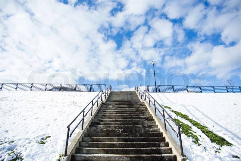 Stairway in park winter season with snow, stock photo