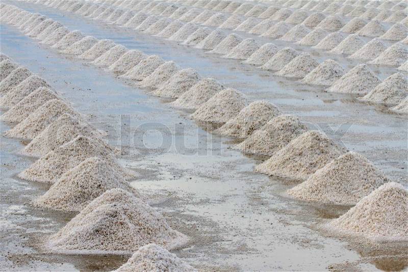 Mass of salt in salt seaside farm, Petchaburi Thailand It is Thailand largest farm that supported salt for the whole country , stock photo