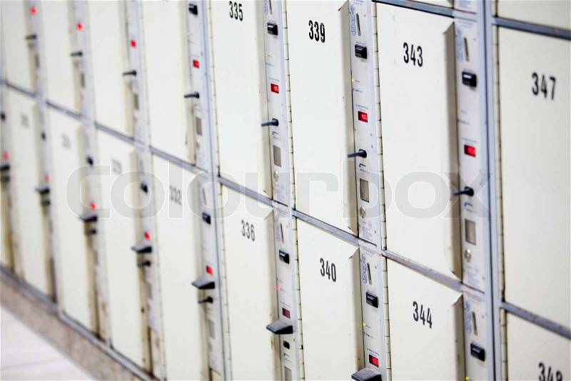 Lockers cabinets in a locker room. lockers at a railway station, stock photo