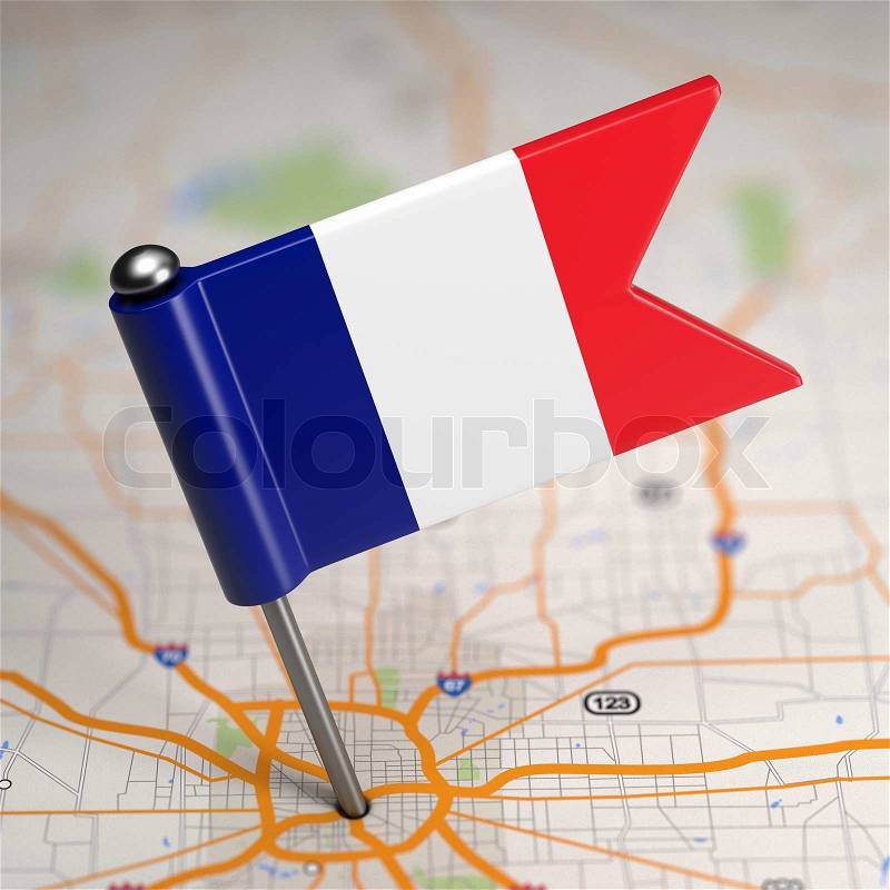 French Small Flag on a Map Background with Selective Focus, stock photo