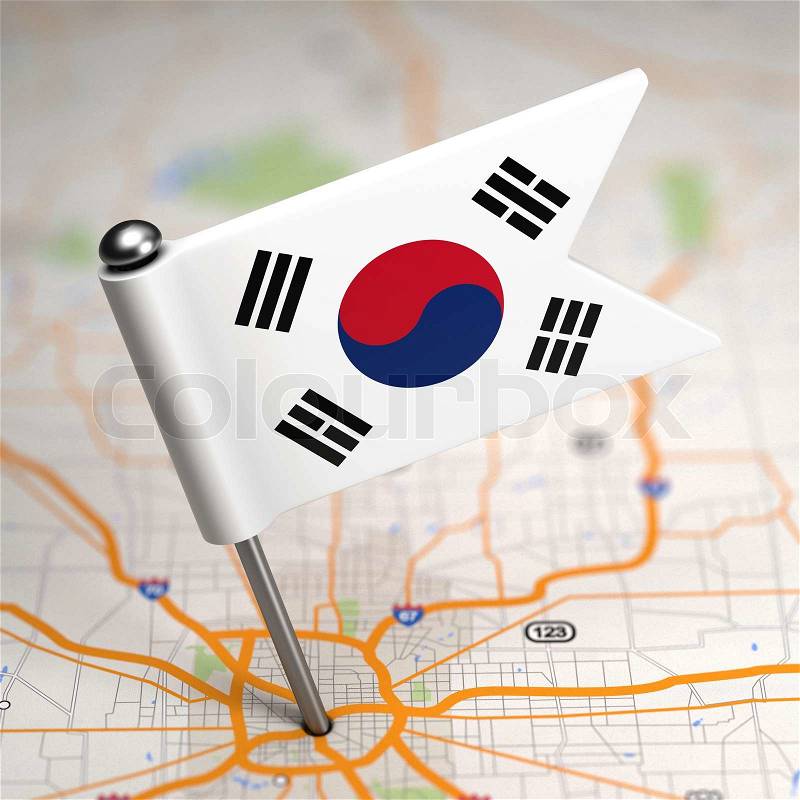 Small Flag of South Korea on a Map Background with Selective Focus, stock photo