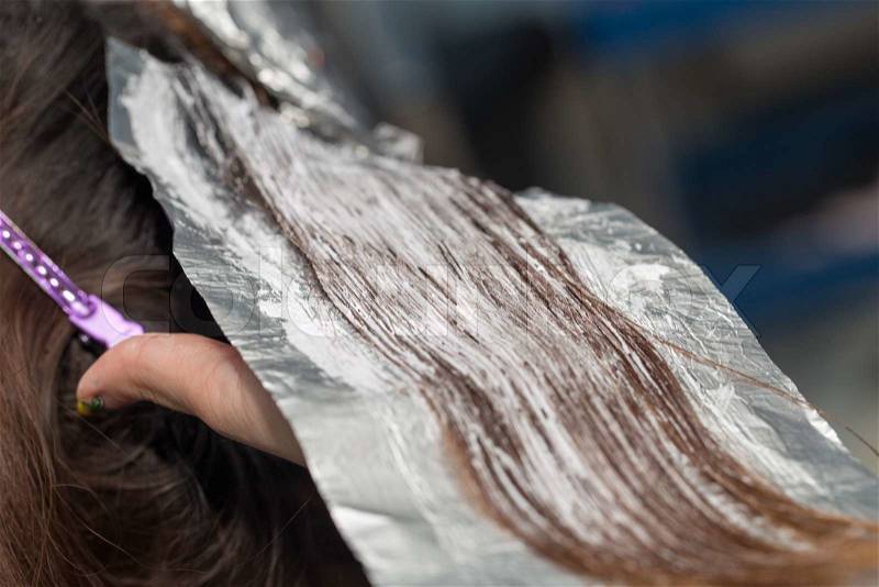 Hair coloring in the salon, stock photo