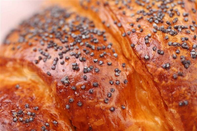 Close up of appetizing croissants with poppy. Whole background, stock photo