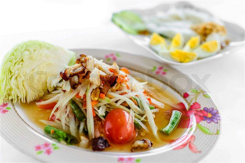 Thai papaya salad or Som Tum (traditional and modern thai food), stock photo
