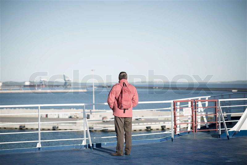 People back looking sea landscape from ship, stock photo