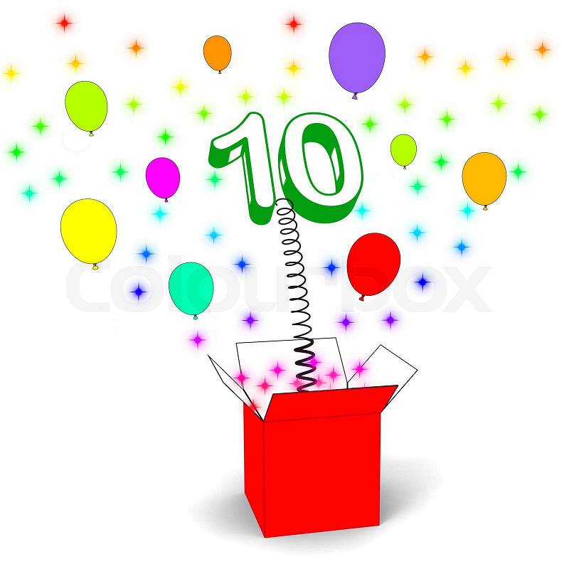 Number Ten Surprise Box Showing Numerical Toy Or Adornment, stock photo