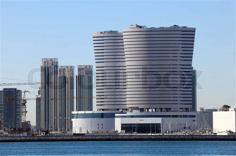 Contemporary buildings in Abu Dhabi downtown, United Arab Emirates, stock photo