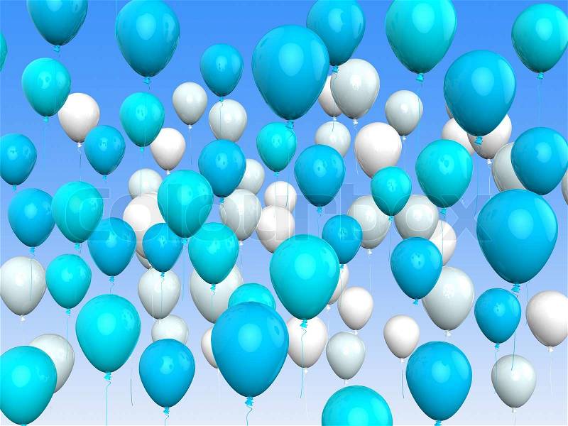 Floating Light Blue And White Balloons Meaning Argentinean Flag Or Festival, stock photo