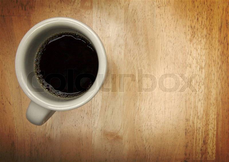 Coffee Cup Overhead on a Wood Background, stock photo