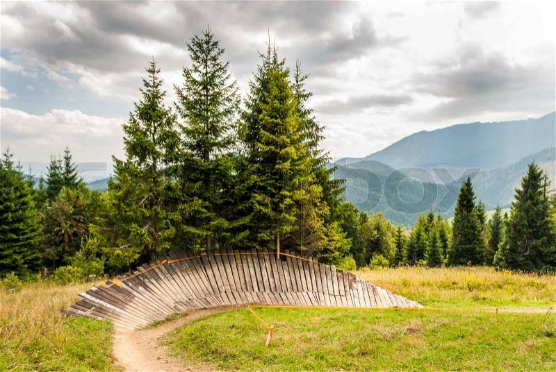 Mountain bike trail in nature, bachledova valley, slovakia, stock photo