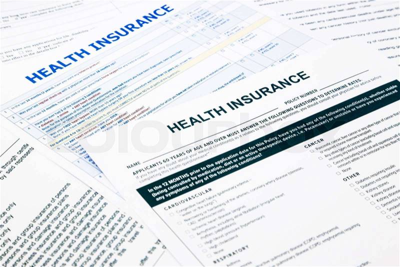 Health insurance form, paperwork and questionnaire for insurance concepts, stock photo