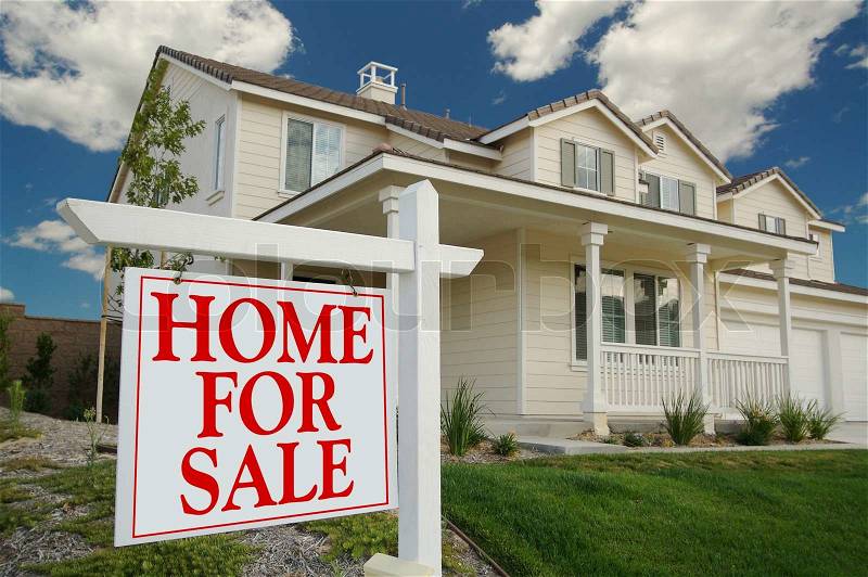 Home For Sale Sign in Front of New House, stock photo