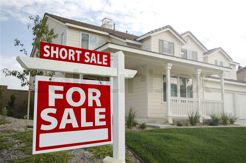 Short Sale Home For Sale Real Estate Sign and House - Left Side, stock photo