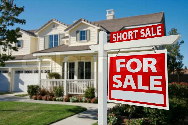 Short Sale Home For Sale Real Estate Sign and House - Right Side, stock photo