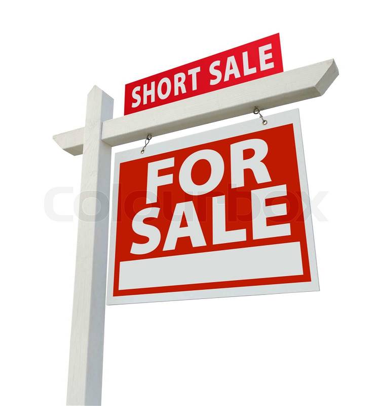 Short Sale Real Estate Sign Isolated on White - Right Facing, stock photo