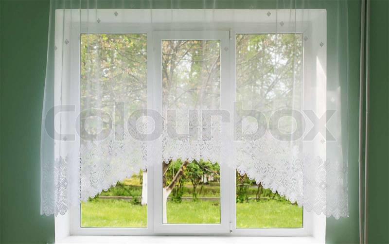 room with window and curtain, stock photo