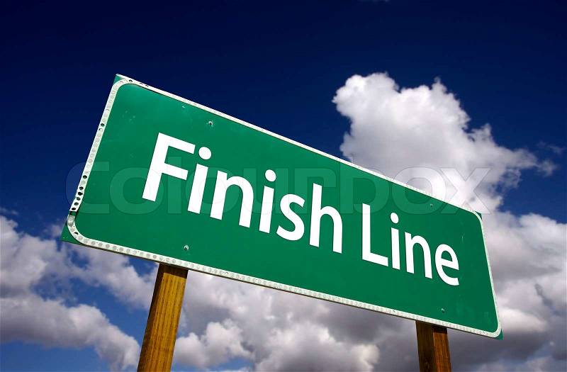 Finish Line Road Sign with Dramatic Clouds and Sky, stock photo