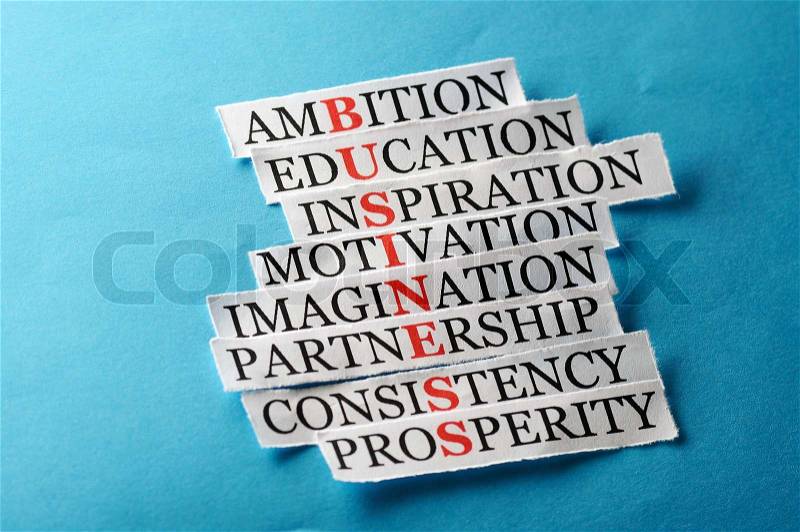 Business acronym in business concept, words on cut paper hard light, stock photo