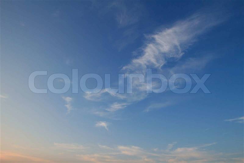 Blue sky and small white clouds with morning light, stock photo